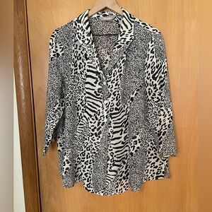 Tanjay Leopard Print Black & White Sheer Blouse Size L